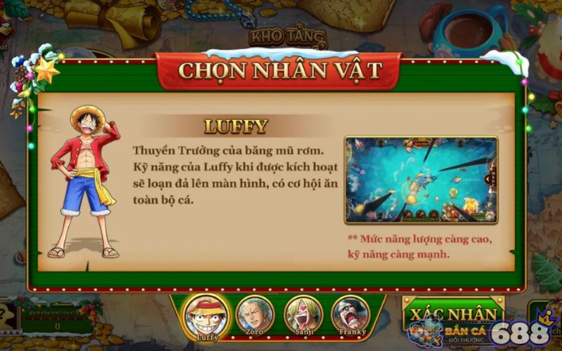 Hướng dẫn chơi Game bắn cá ONE PIECE chi tiết cho người mới 2 Nhân vật chơi trong game bắn cá ONE PIECE