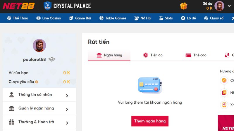 Quy trình và điều kiện rút tiền tại Net88